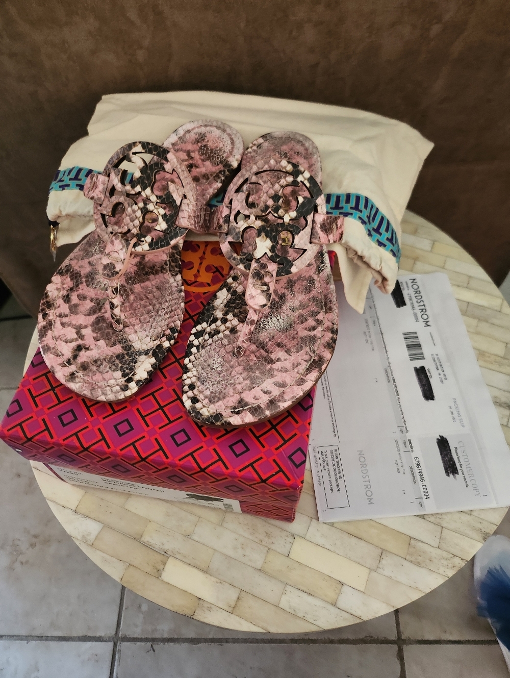 Tory Burch Miller Mistyrose sandals snakeskin size 7